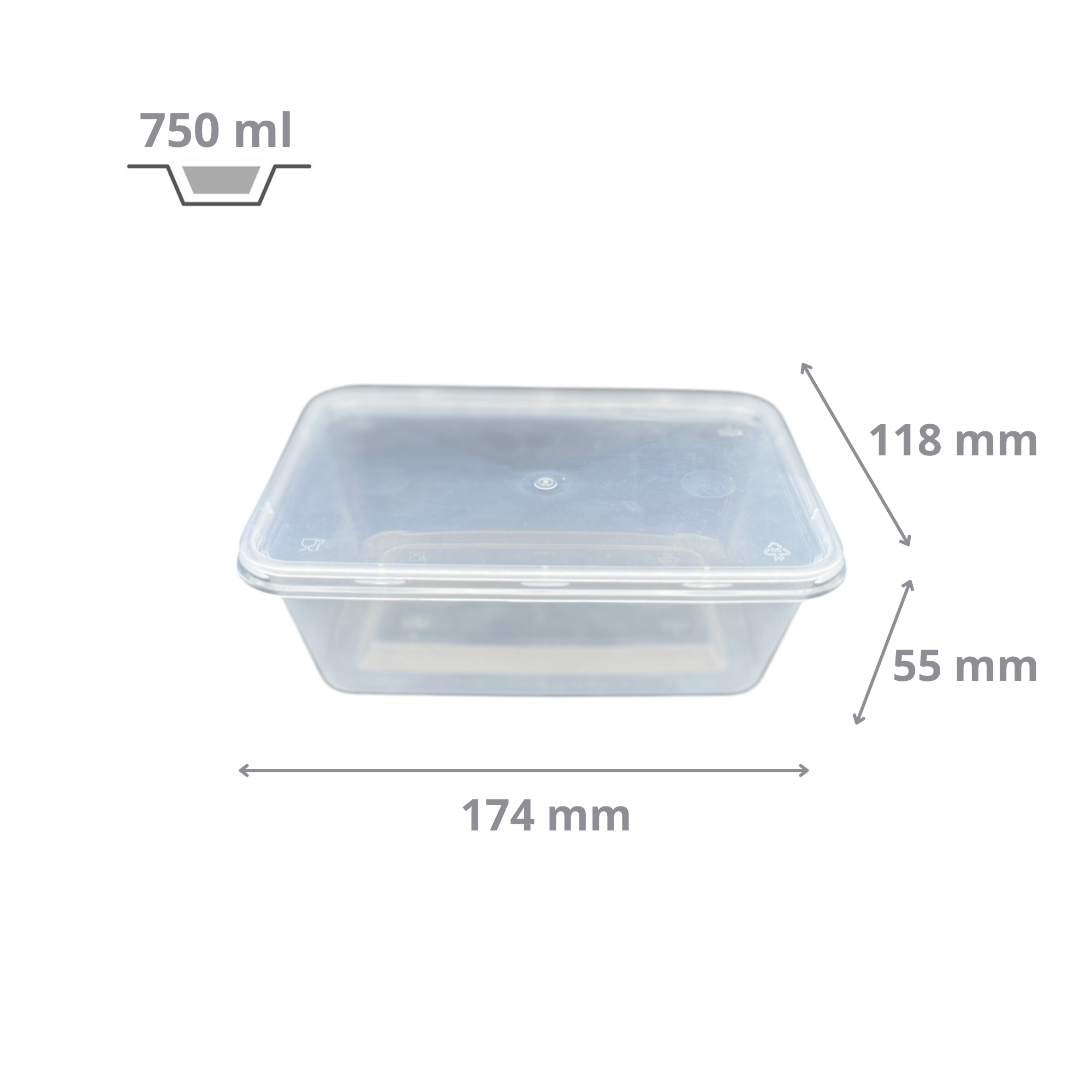 Barquette injectée translucide 750 ml + couvercle